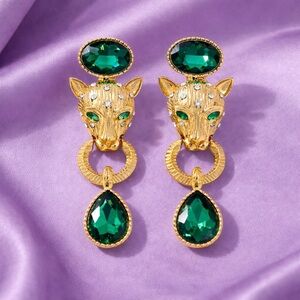 Emerald Panther Gold Luxury Earrings